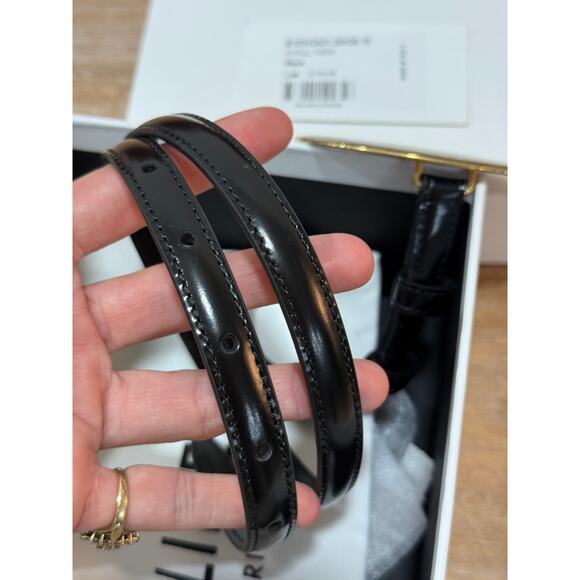 CELINE Maison Belt 13mm Taurillon Leather Black Gold Buckle Size 75 NIB Rare